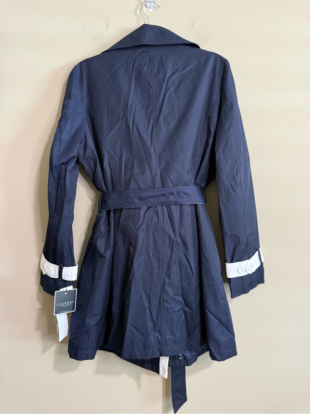 Laundry by Shelli Segal NWT Navy White Contrast Belted Trench Coat L - Picture 9 of 9